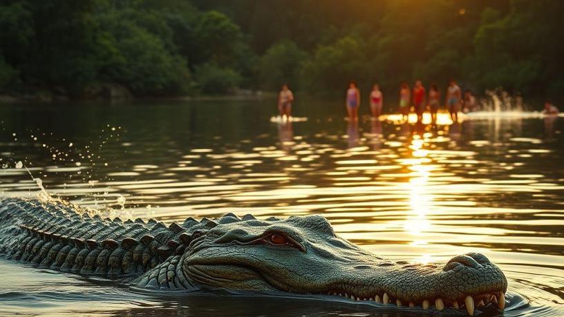 Jacaré Gigante Surpreende Banhistas no Rio Guaporé (RO) 1